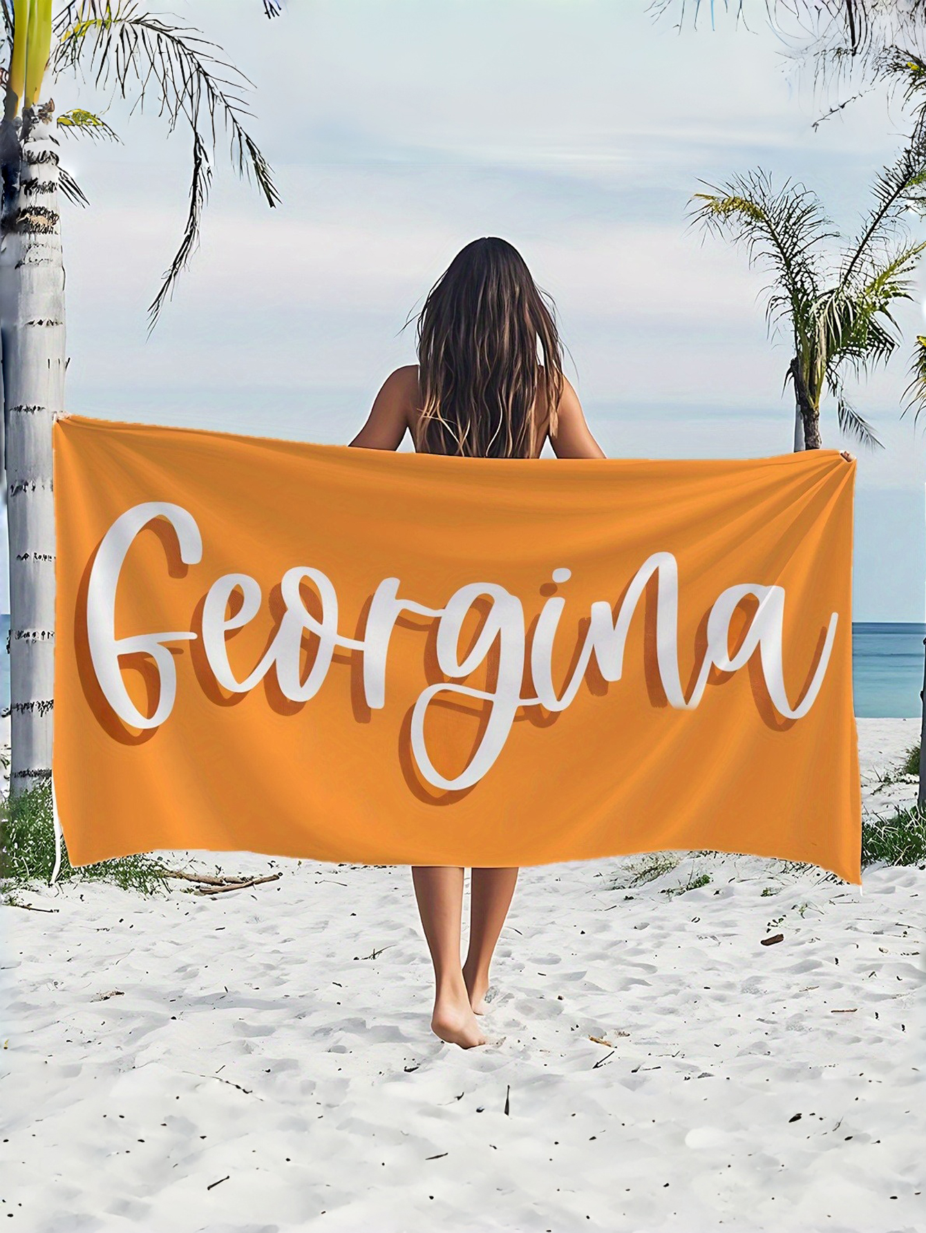 Custom Name Printed Beach Towel with Solid-Color Letter Pattern Patchwork Design